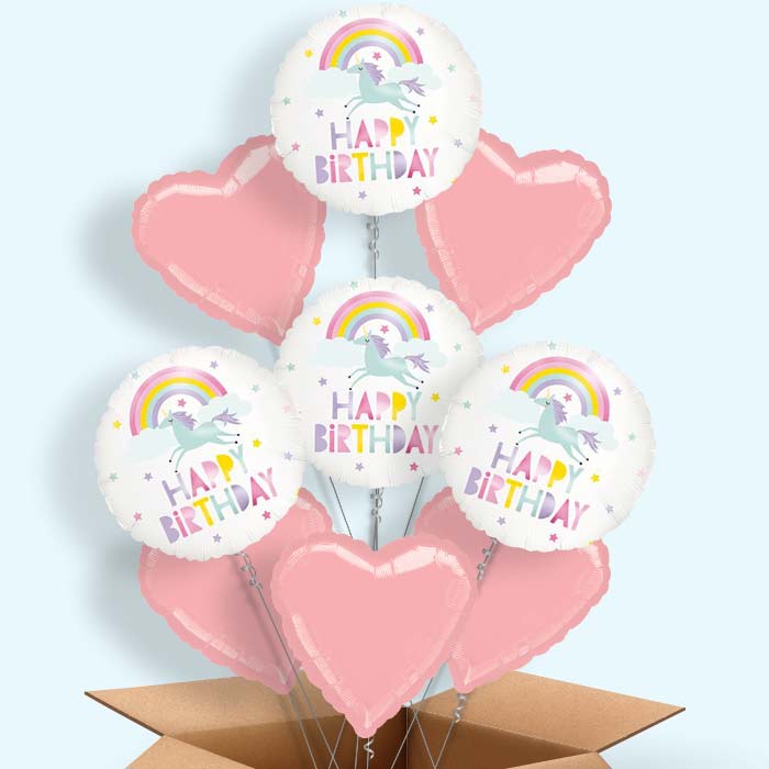 Rainbow Unicorn Birthday Balloon Delivery - 9 Balloon | Small Indoor Plants