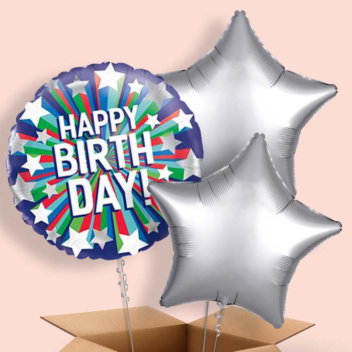 Shooting Stars Happy Birthday Balloon in a Box - 3 Balloon | Small Indoor Plants