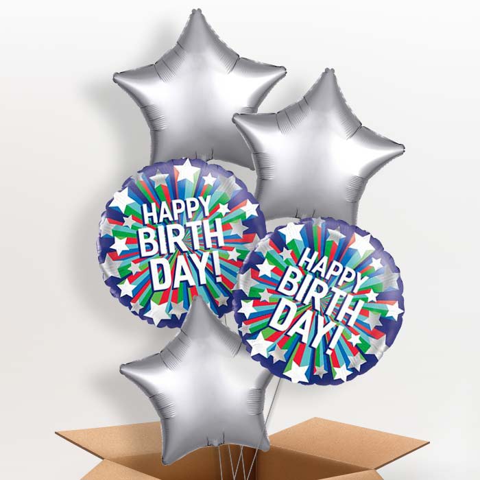 Shooting Stars Happy Birthday Balloon in a Box - 5 Balloon | Small Indoor Plants