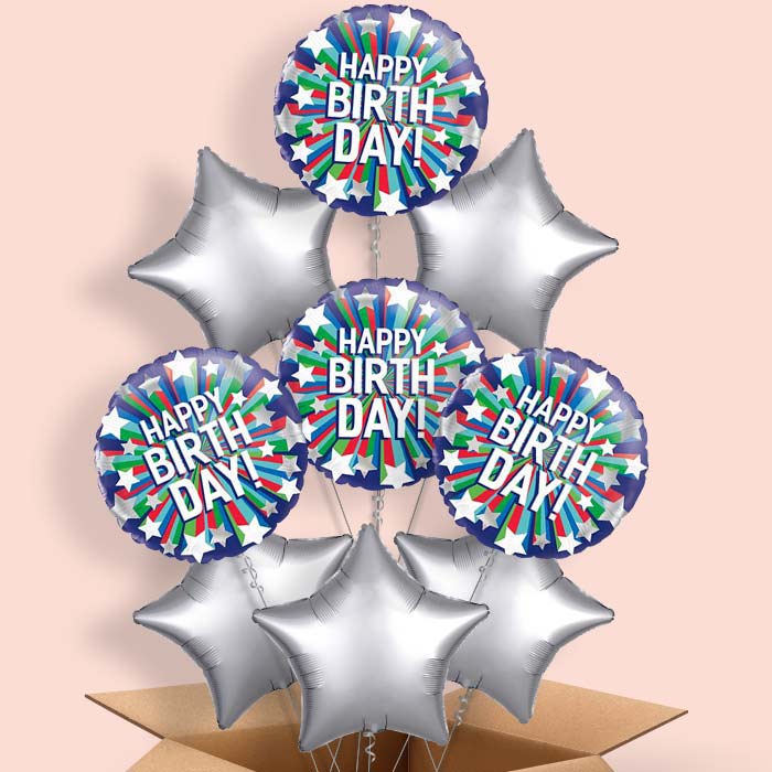 Shooting Stars Happy Birthday Balloon in a Box - 9 Balloon | Small Indoor Plants