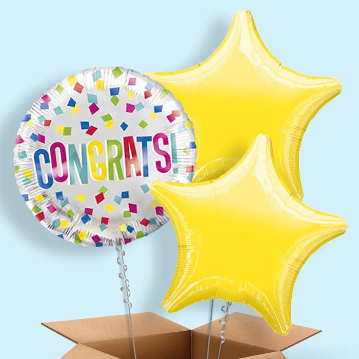 Colourful Congratulations 3 Balloon Cluster in a Box
