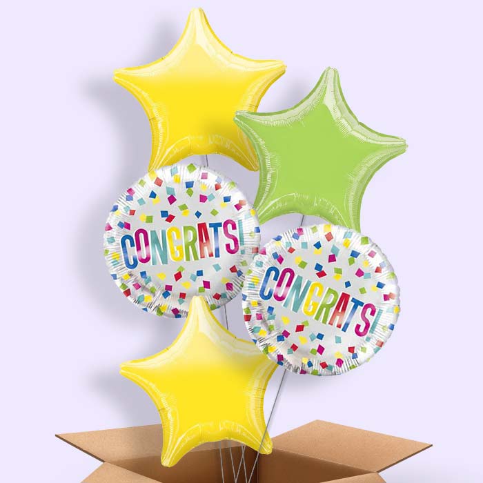 Colourful Congratulations 5 Balloon Bouquet in a Box