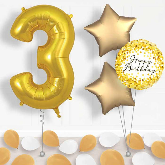 Gold Number 3 Balloon in a Box - Package | Small Indoor Plants