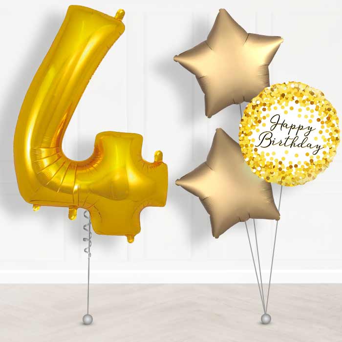 Gold Number 4 Balloon in a Box