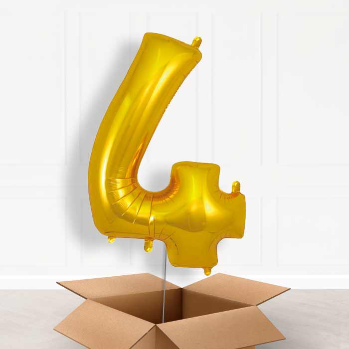 Gold Number 4 Balloon in a Box