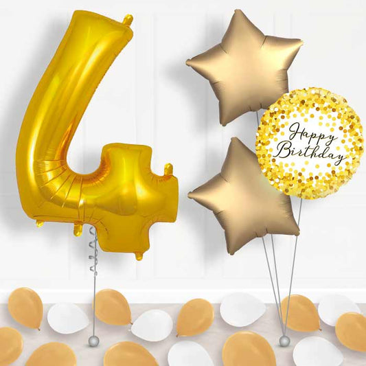 Gold Number 4 Balloon in a Box - Package | Small Indoor Plants