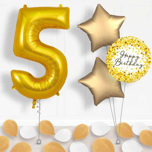 Gold Number 5 Balloon in a Box - Package | Small Indoor Plants