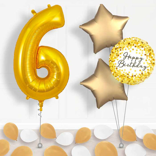 Gold Number 6 Balloon in a Box - Package | Small Indoor Plants