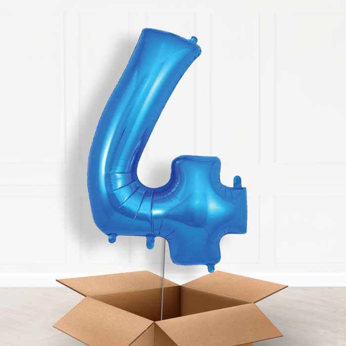 Blue Number 4 Balloon in a Box - Giant Number | Small Indoor Plants