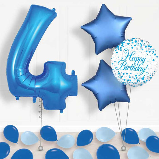 Blue Number 4 Balloon in a Box - Package | Small Indoor Plants