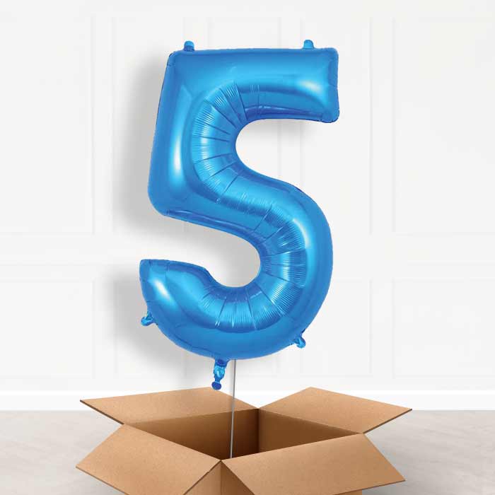 Blue Number 5 Balloon in a Box