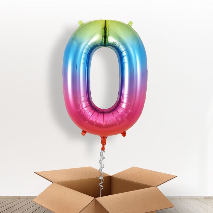 Number 0 Balloon in a Box - Rainbow - Giant Number | Small Indoor Plants