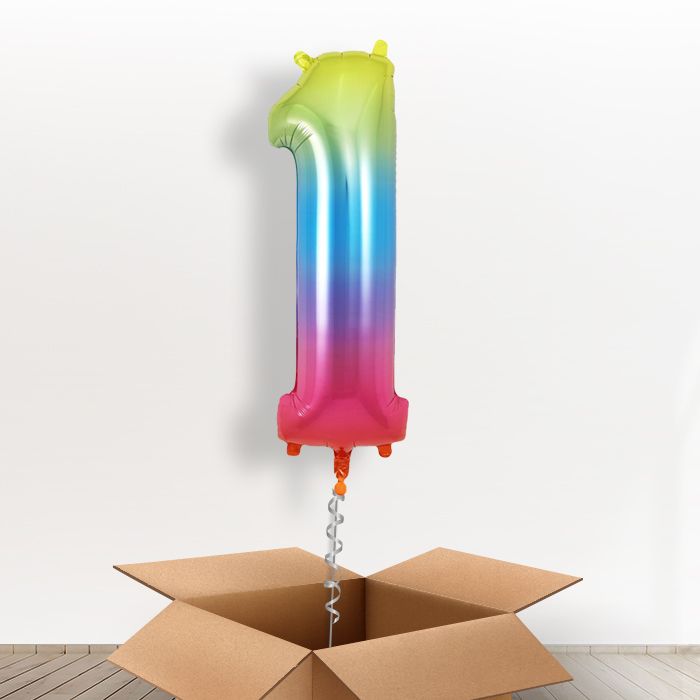 Rainbow Number 1 Helium Balloon in a Box - Giant Number | Small Indoor Plants