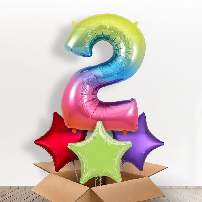 Rainbow 2 Balloon in a Box - Giant Number and 3 Balloons | Small Indoor Plants
