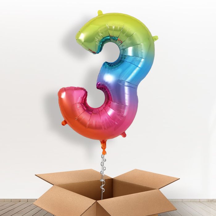 Rainbow Number 3 Balloon in a Box - Giant Number | Small Indoor Plants