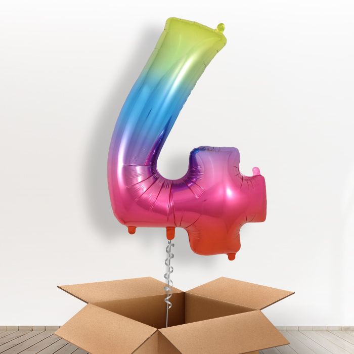 Number 4 Balloon Inflated in a Box - Rainbow - Giant Number | Small Indoor Plants