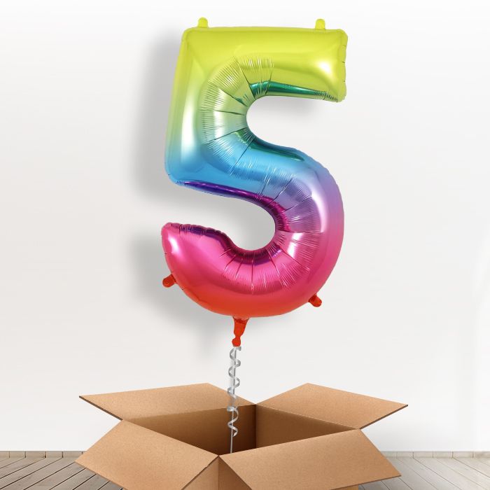 Balloon Number 5 in a Box - Rainbow - Giant Number | Small Indoor Plants