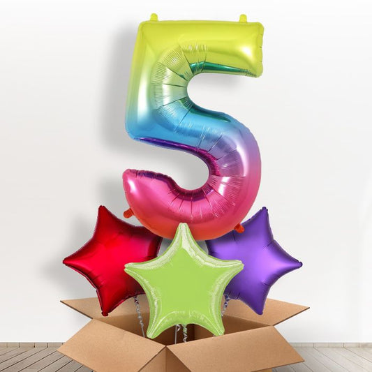 Balloon Number 5 in a Box - Rainbow - Giant Number and 3 Balloons | Small Indoor Plants