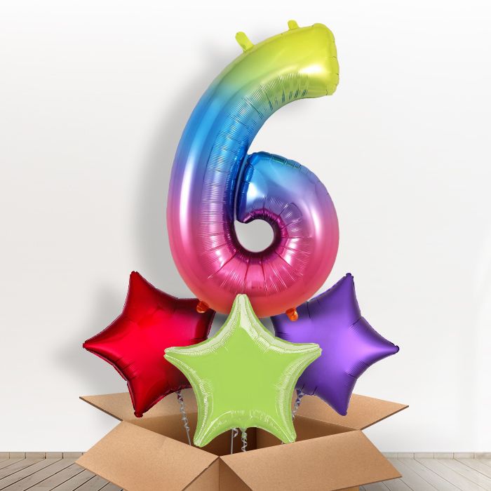 Number 6 Balloon Inflated in a Box - Rainbow - Giant Number | Small Indoor Plants