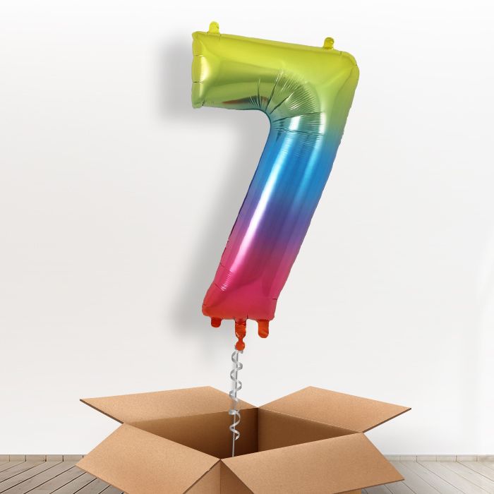 Rainbow Number 7 Balloon in a Box - Giant Number | Small Indoor Plants