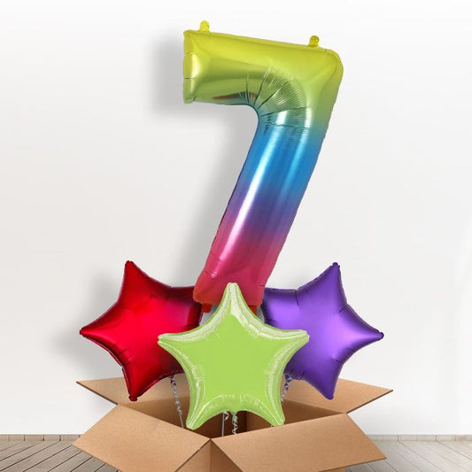 Rainbow Number 7 Balloon in a Box - Giant Number and 3 Balloons | Small Indoor Plants