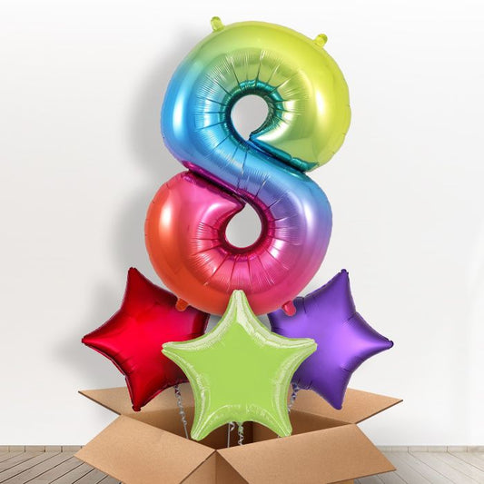 Number 8 Balloon in a Box - Rainbow - Giant Number and 3 Balloons | Small Indoor Plants