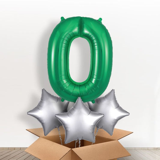 Green Number 0 Balloon in a Box - Giant Number and 3 Balloons | Small Indoor Plants