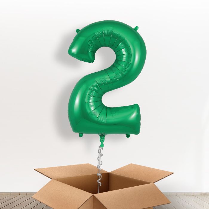 Green Number 2 Balloon in a Box - Giant Number | Small Indoor Plants