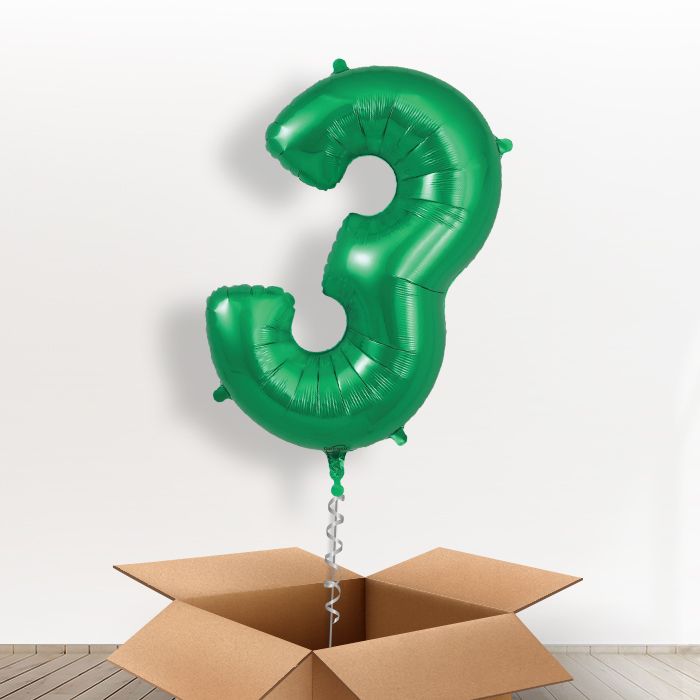 Green Number 3 Balloon in a Box - Giant Number | Small Indoor Plants