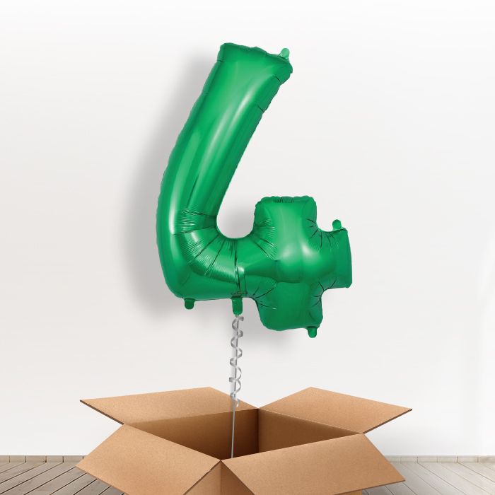 Green Number 4 Balloon in a Box - Giant Number | Small Indoor Plants