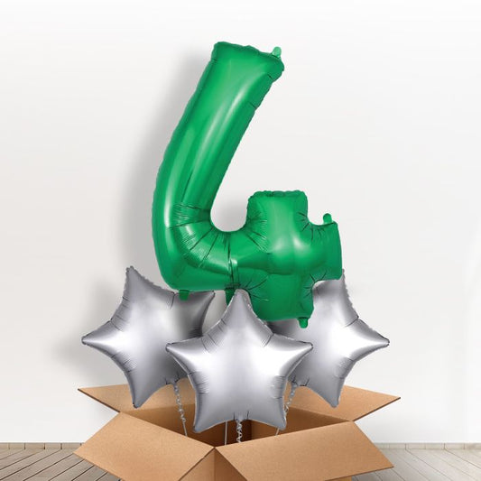 Green Number 4 Balloon in a Box - Giant Number and 3 Balloons | Small Indoor Plants