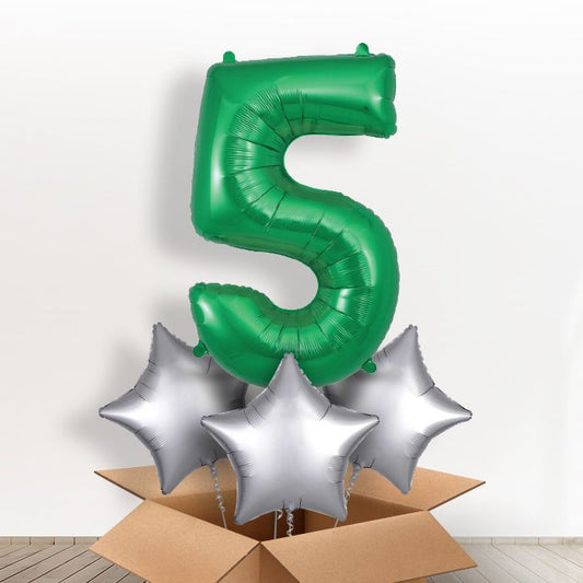 Green Number 5 Balloon in a Box - Giant Number and 3 Balloons | Small Indoor Plants