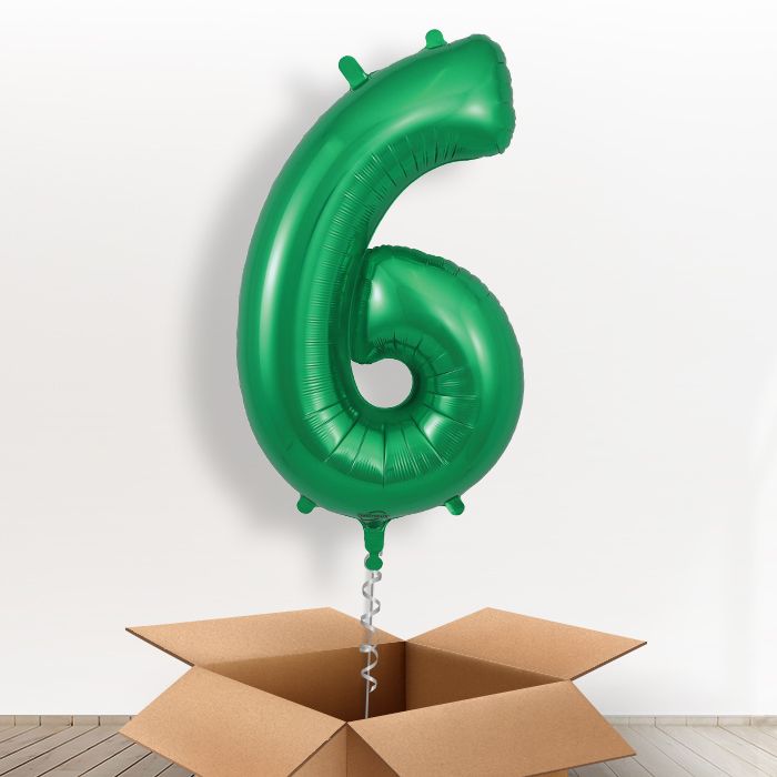 Green Number 6 Balloon in a Box - Giant Number | Small Indoor Plants