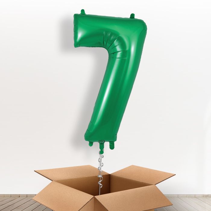 Green Number 7 Balloon in a Box - Giant Number | Small Indoor Plants