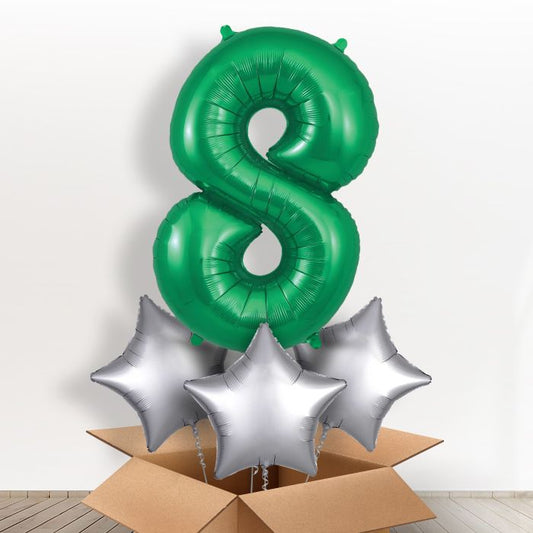 Green Number 8 Balloon in a Box - Giant Number and 3 Balloons | Small Indoor Plants