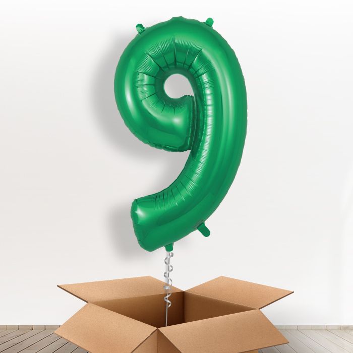 Green Number 9 Balloon in a Box - Giant Number | Small Indoor Plants