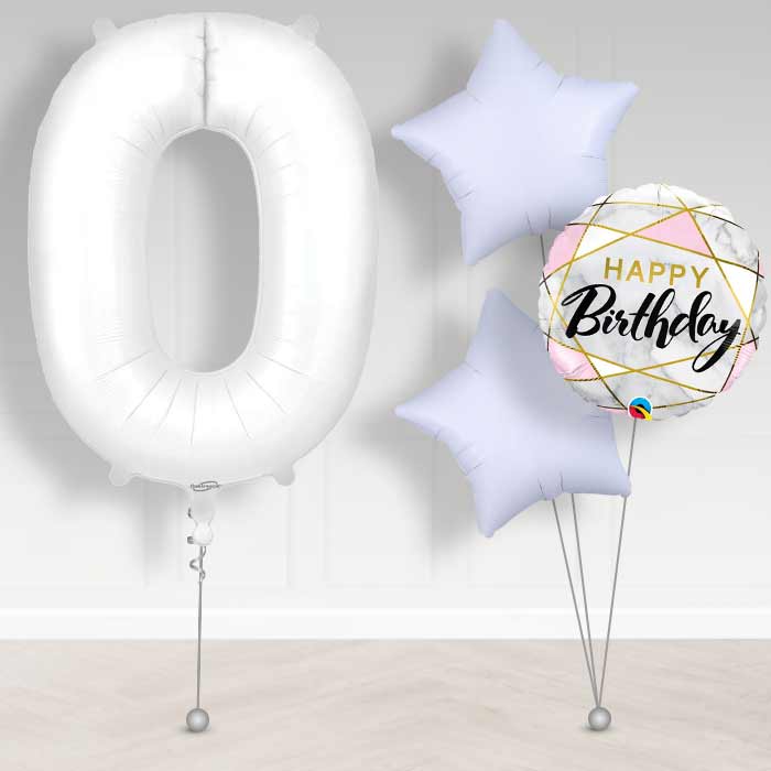 Matte White Number 0 Balloon in a Box - Giant Number and 3 Balloons | Small Indoor Plants