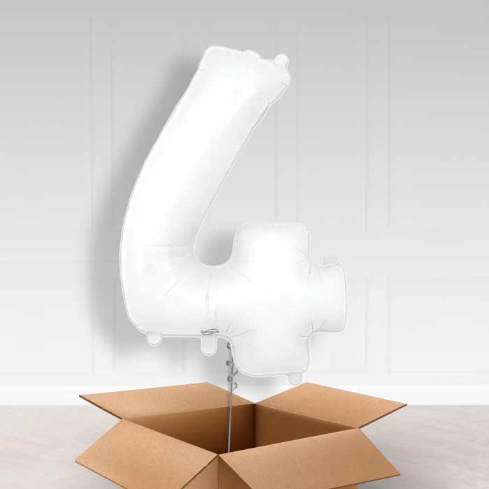 Matte White Number 4 Balloon in a Box - Giant Number | Small Indoor Plants