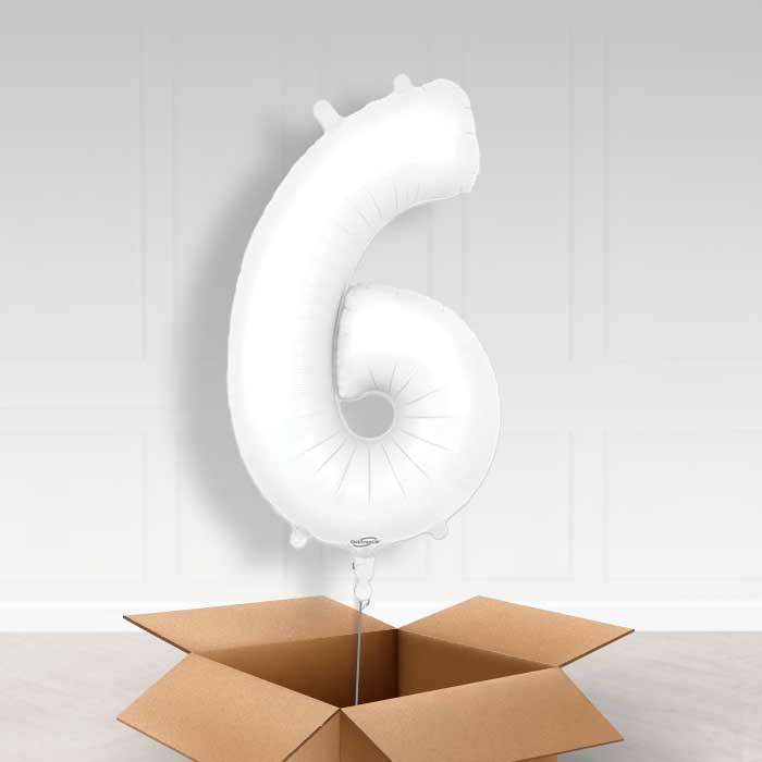 Matte White Number 6 Balloon in a Box