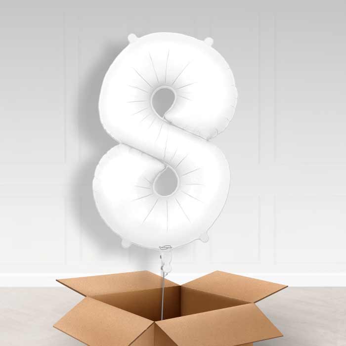 Matte White Number 8 Balloon in a Box - Giant Number | Small Indoor Plants