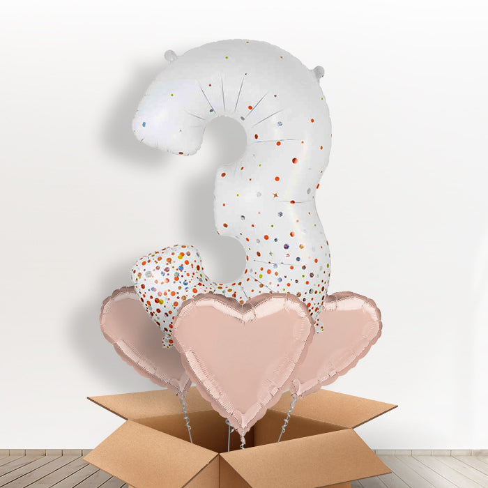 Rose Gold and White Number 3 Balloon in a Box - Giant Number and 3 Balloons | Small Indoor Plants