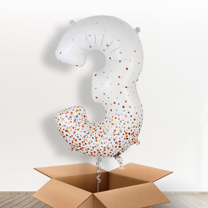 Rose Gold and White Number 3 Balloon in a Box - Giant Number | Small Indoor Plants