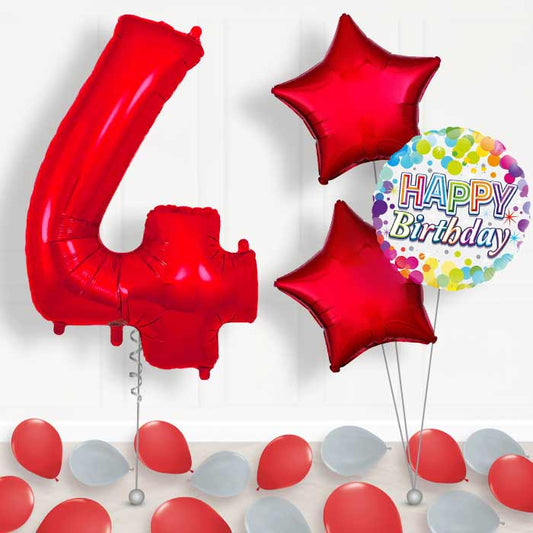 Red Number 4 Balloon in a Box - Package | Small Indoor Plants