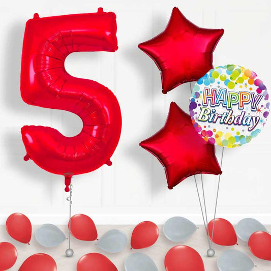 Red Number 5 Balloon in a Box - Package | Small Indoor Plants