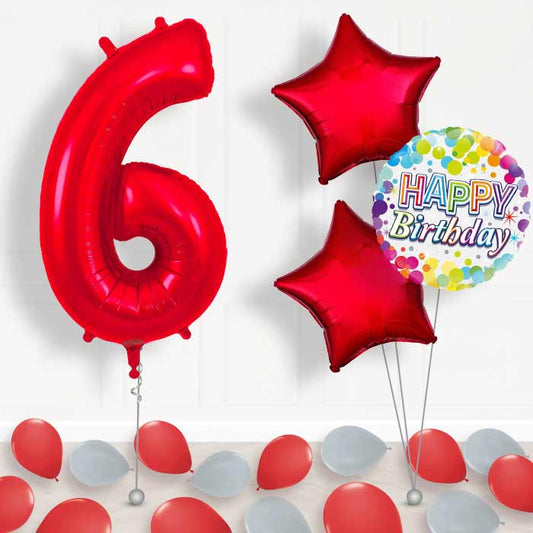 Red Number 6 Balloon in a Box - Package | Small Indoor Plants