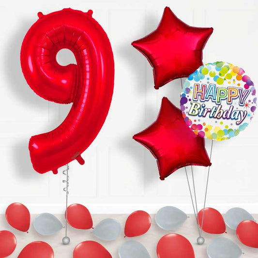 Red Number 9 Balloon in a Box - Package | Small Indoor Plants