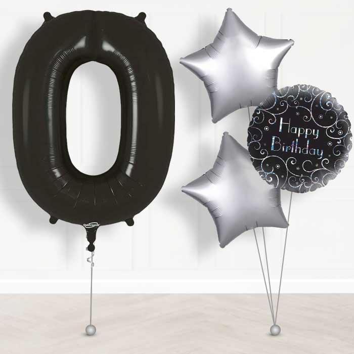 Black Number 0 Balloon in a Box - Giant Number and 3 Balloons | Small Indoor Plants