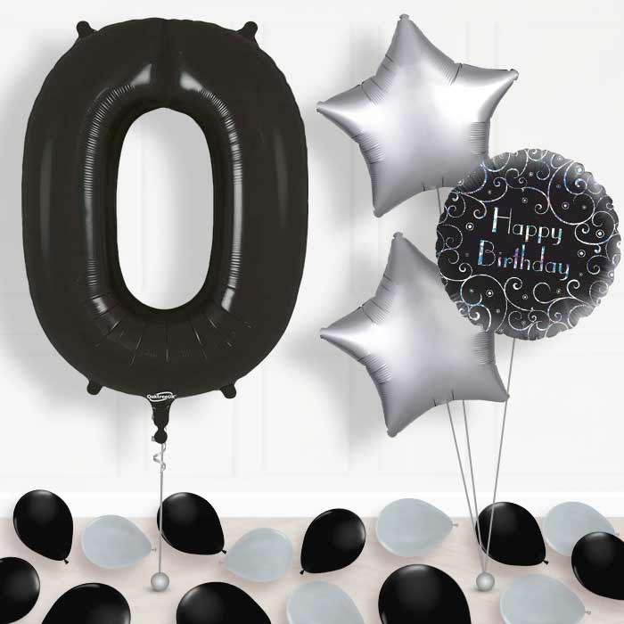 Black Number 0 Balloon in a Box - Package | Small Indoor Plants
