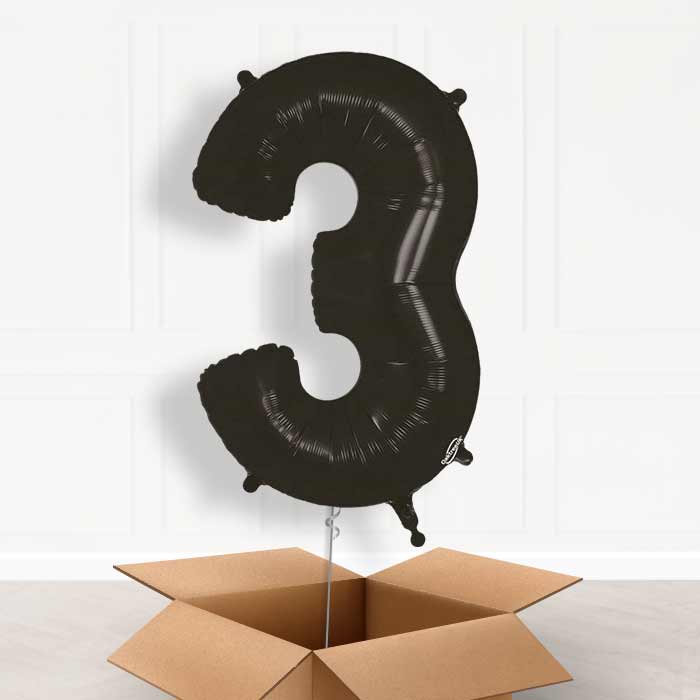 Black Number 3 Balloon in a Box - Giant Number | Small Indoor Plants