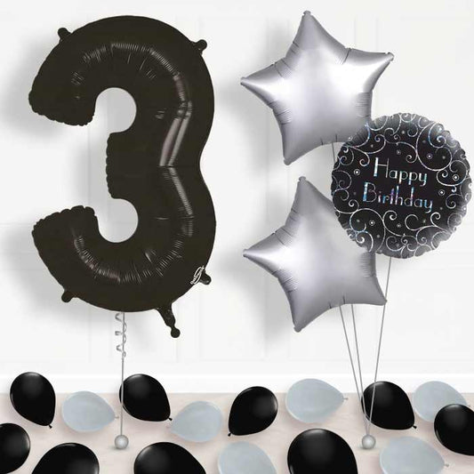 Black Number 3 Balloon in a Box - Package | Small Indoor Plants